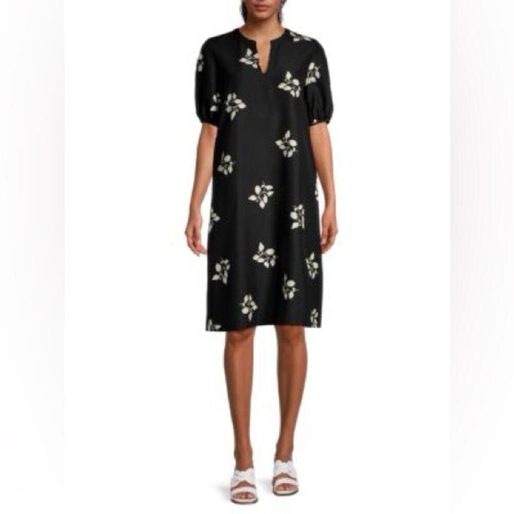 lafayette 148 Ida Leaf-Print Silk Midi Dress XS